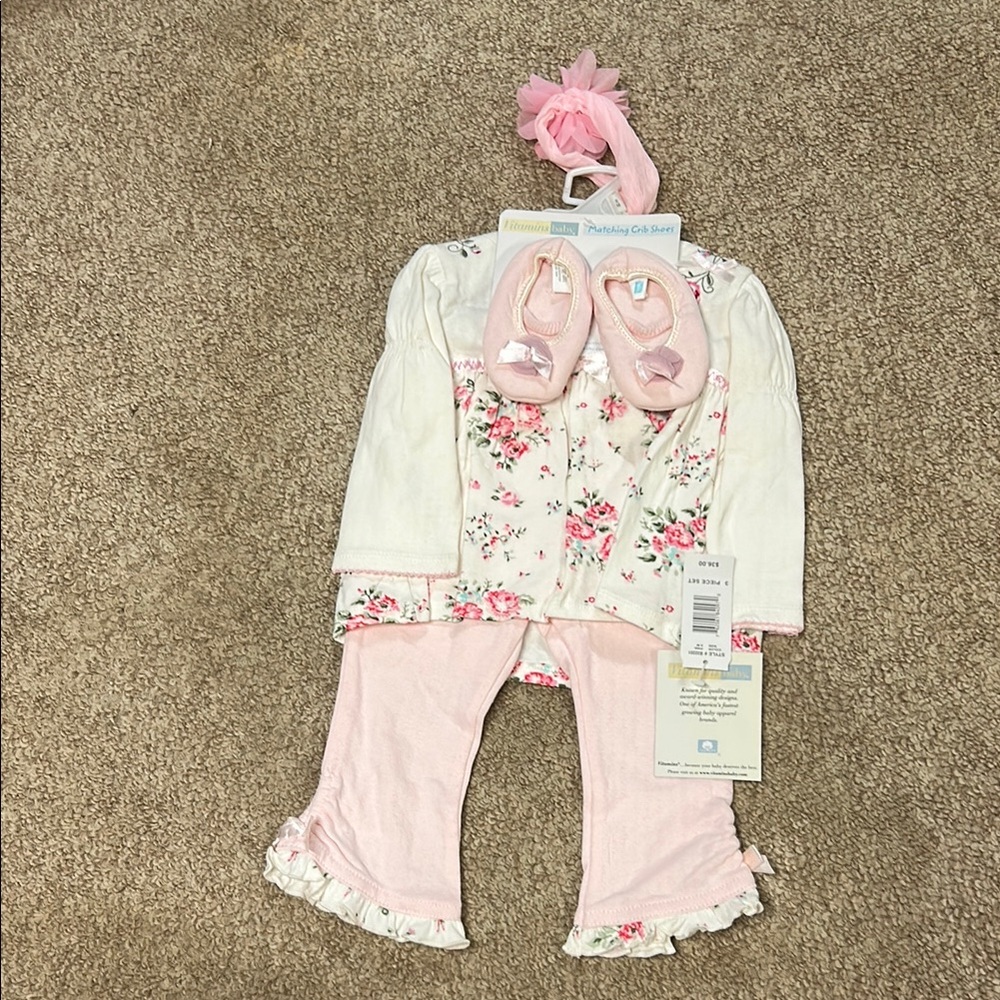 Floral Baby Outfit with Pink Shoes